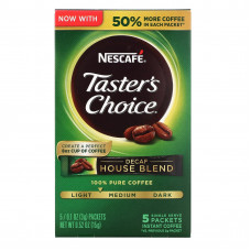 Nescafé, Taster's Choice, House Blend, растворимый кофе, легкая/средняя обжарка, без кофеина, 5 пакетиков по 3 г (0,1 унции)