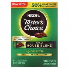 Nescafé, Taster's Choice, House Blend, растворимый кофе, легкая/средняя обжарка, без кофеина, 16 пакетиков по 3 г (0,1 унции)