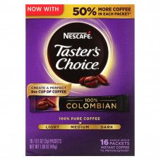 Nescafé, Taster's Choice, 100% колумбийский растворимый кофе, средней обжарки, 16 пакетиков по 3 г (0,1 унции)