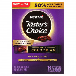 Nescafé, Taster's Choice, 100% колумбийский растворимый кофе, средней обжарки, 16 пакетиков по 3 г (0,1 унции)