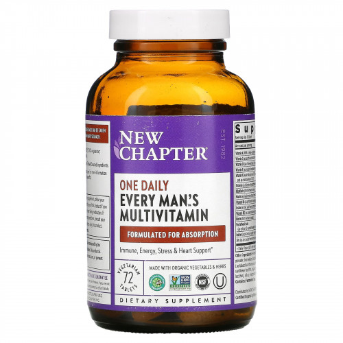 New Chapter, Every Man's One Daily Multi, мультивитаминная добавка для мужчин, 72 вегетарианских таблетки
