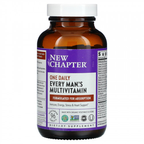 New Chapter, Every Man's One Daily Multi, мультивитаминная добавка из цельных продуктов для мужчин, 96 вегетарианских таблеток