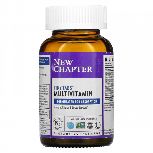 New Chapter, Multivitamin Tiny Tabs, полный витаминный комплекс на основе цельных продуктов, 192 вегетарианских таблетки
