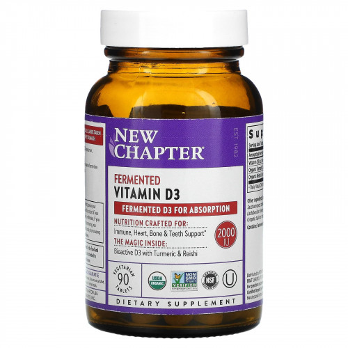 New Chapter, Ферментированный витамин D3, 2000 МЕ, 90 вегетарианских таблеток