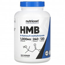 Nutricost, HMB, B-гидрокси-B-метилбутират, 500 мг, 240 капсул