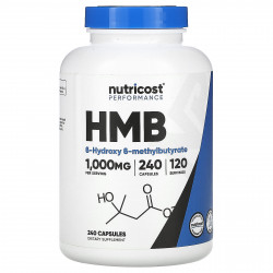 Nutricost, HMB, B-гидрокси-B-метилбутират, 500 мг, 240 капсул