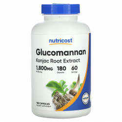 Nutricost, Глюкоманнан, экстракт корня конжака, 600 мг, 180 капсул