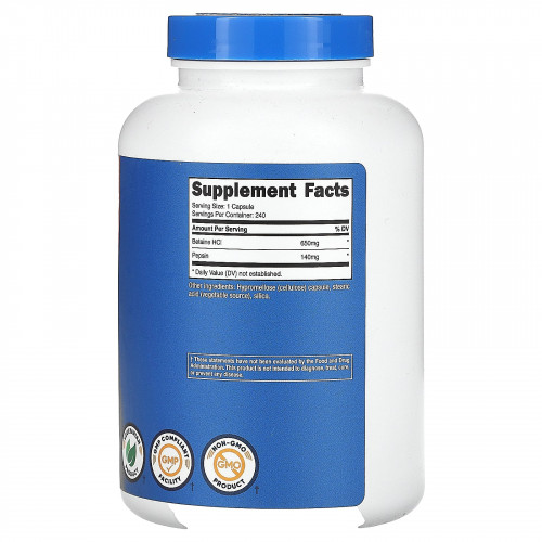 Nutricost, бетаина гидрохлорид с пепсином, 240 капсул