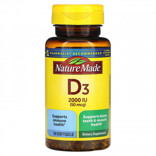 Nature Made, Vitamin D3, 50 mcg, 90 Softgels