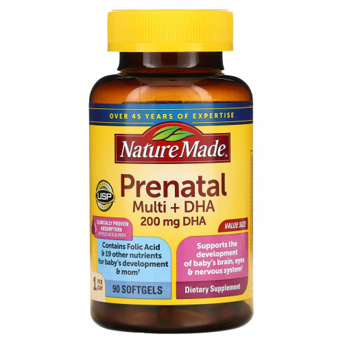 Nature Made, Prenatal Multi + DHA(ДГК), 90 капсул