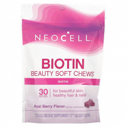 NeoCell, Biotin Bursts, вкус ягод асаи, 10 000 мкг, 30 жевательных таблеток