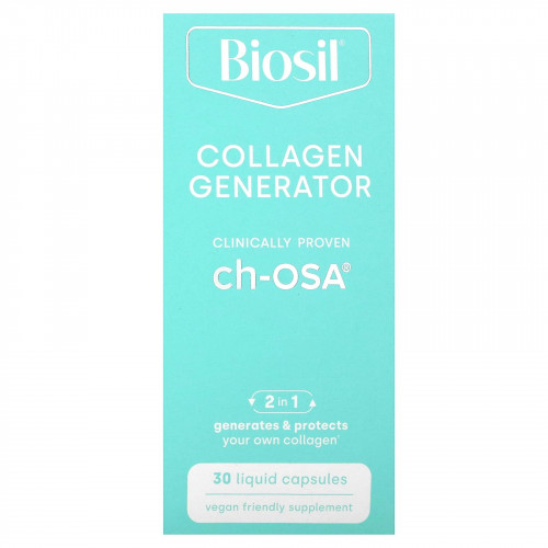 BioSil, Collagen Generator, средство для стимулирования производства коллагена, 30 капсул с жидкостью