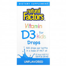 Natural Factors, витамин D3 в каплях для детей, без ароматизаторов, 10 мкг (400 МЕ), 15 мл (0,5 жидк. унции)