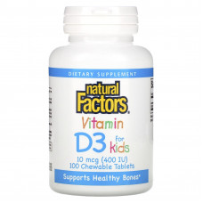 Natural Factors, витамин D3, клубничный вкус, 10 мкг (400 МЕ), 100 жевательных таблеток