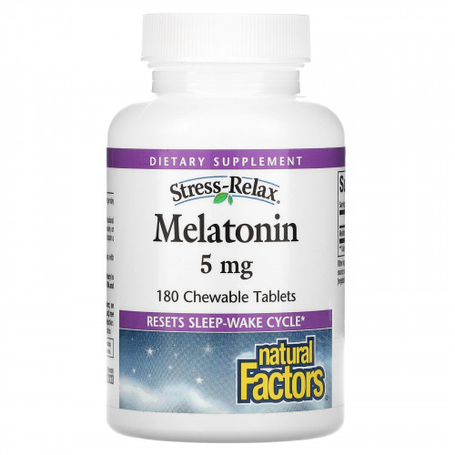 Natural Factors, Stress-Relax, мелатонин, 5 мг, 180 жевательных таблеток
