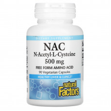 Natural Factors, NAC N-ацетил-L цистеин, 500 мг, 90 вегетарианских капсул