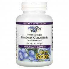 Natural Factors, BlueRich, супер эффективность, концентрат черники, 500 мг, 90 мягких таблеток