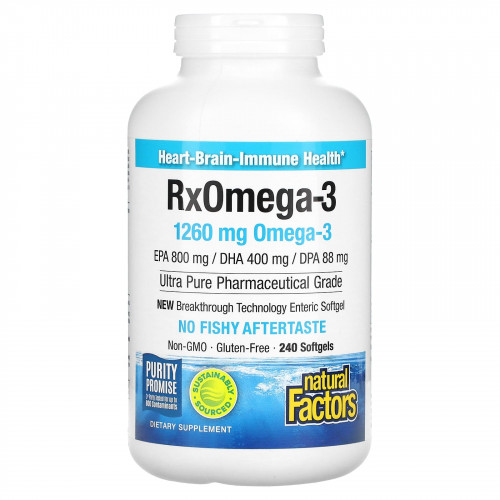 Natural Factors, Natural Factors, Rx Omega-3, рыбий жир, 400 мг ЭПК и 200 мг ДГК, 240 мягких таблеток