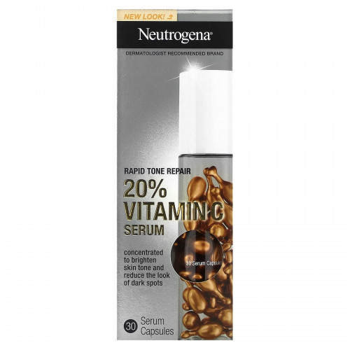 Neutrogena, быстрое выравнивание тона кожи, 20% сыворотка с витамином C, 30 капсул с сывороткой