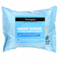 Neutrogena, ультрамягкие очищающие салфетки для снятия макияжа, 2 упаковки по 25 биоразлагаемых салфеток на растительной основе
