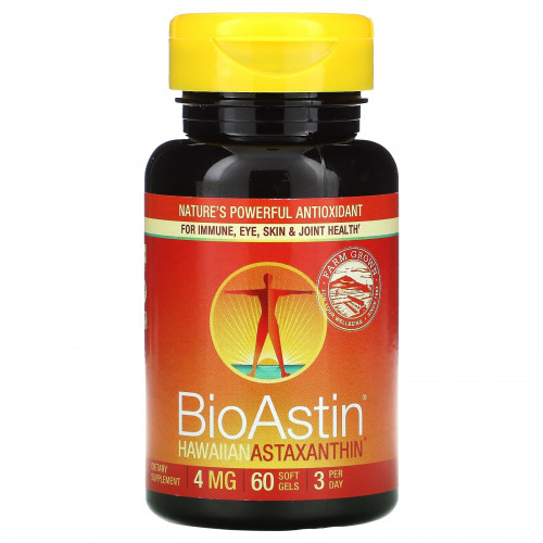 Nutrex Hawaii, BioAstin, гавайский астаксантин, 4 мг, 60 мягких таблеток