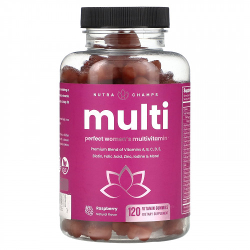 NutraChamps, Multi, идеальный мультивитамин для женщин, малина, 120 жевательных таблеток