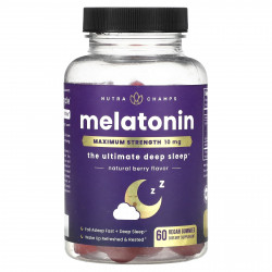 NutraChamps, Мелатонин, максимальная эффективность, натуральные ягоды, 5 мг, 60 веганских жевательных мармеладок