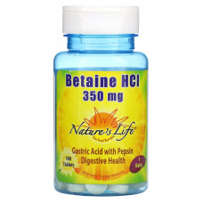 Nature's Life, бетаина гидрохлорид, 350 мг, 100 таблеток