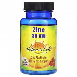 Nature's Life, Цинк, 30 мг, 50 вегетарианских капсул