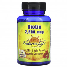 Nature's Life, Биотин, 2500 мкг, 200 вегетарианских капсул
