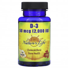 Nature's Life, D-3, 50 мкг, 120 мягких таблеток