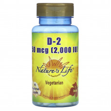 Nature's Life, Витамин D2, 50 мкг (2000 МЕ), 90 вегетарианских капсул