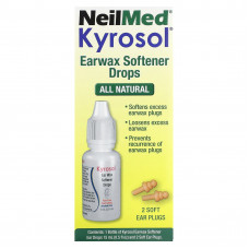 NeilMed, Kyrosol, капли для размягчения ушной серы, 15 мл (0,5 жидк. унции) и 2 мягких беруши