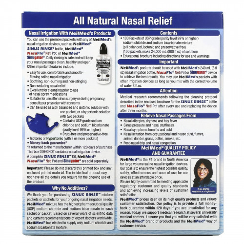 NeilMed, Sinus Rinse, натуральное средство для промывания носа, 100 пакетиков