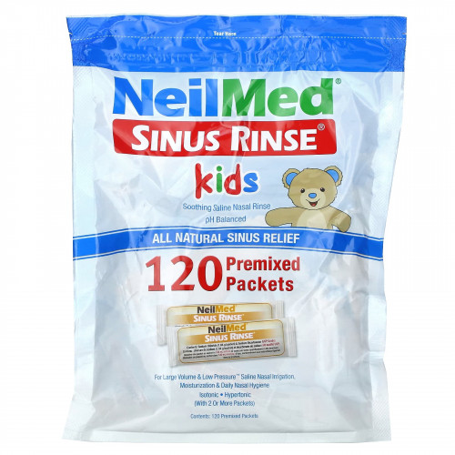 NeilMed, Для детей, средство для полоскания носовых пазух, от 2 лет, 120 пакетиков с готовой смесью, по 1,04 г (0,037 унции)