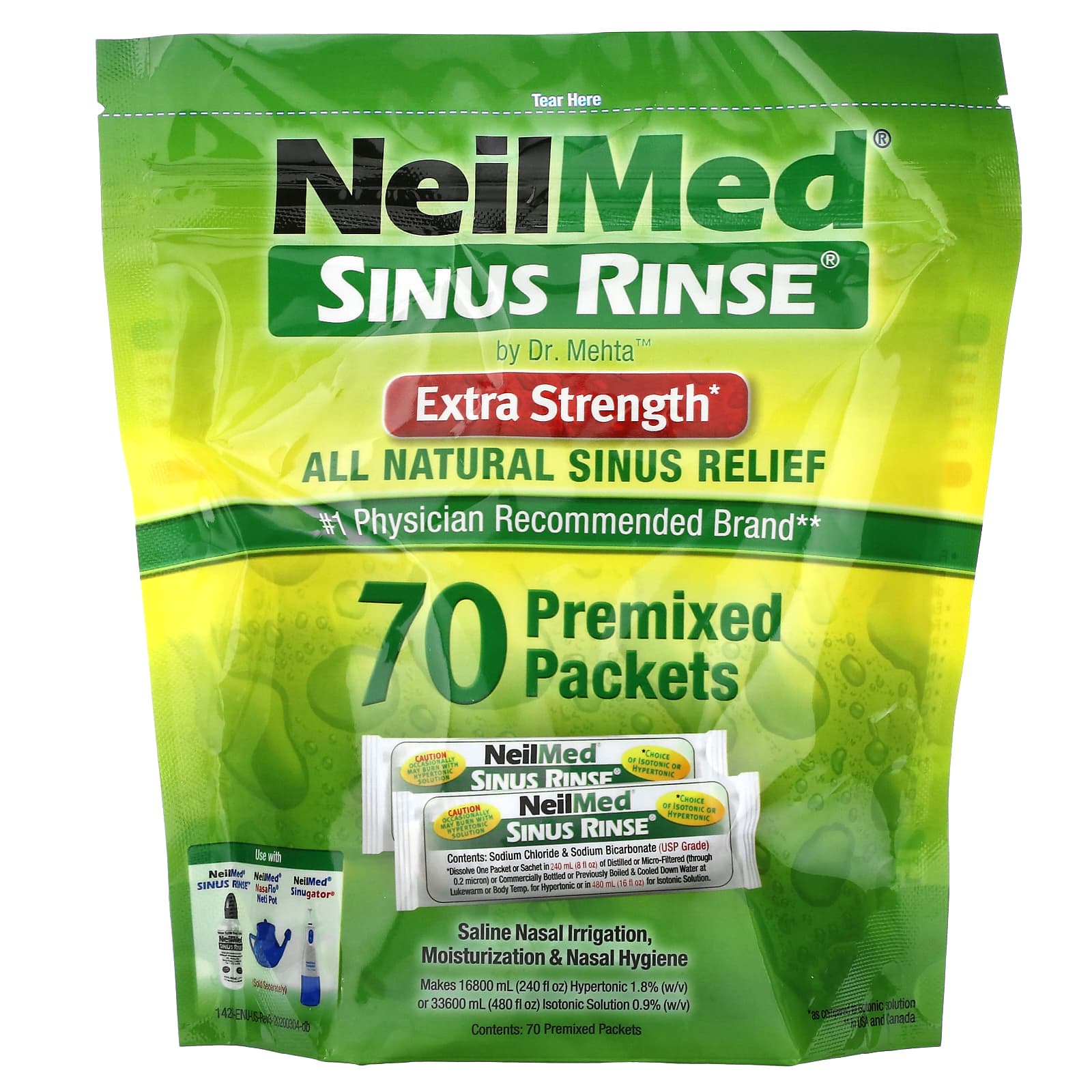 NeilMed, Sinus Rinse, Extra Strength, 70 пакетиков с готовой смесью