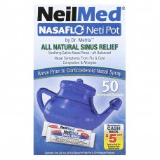 NeilMed, NasaFlo, устройство для промывания носа, 1 устройство и 50 пакетиков с готовой смесью