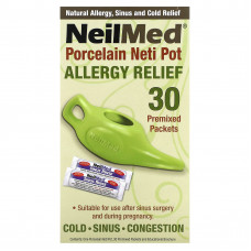 NeilMed, Porcelain Neti Pot, средство от аллергии, 1 фарфоровый нети-горшок, 30 предварительно смешанных пакетиков