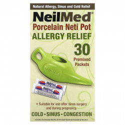 NeilMed, Porcelain Neti Pot, средство от аллергии, 1 фарфоровый нети-горшок, 30 предварительно смешанных пакетиков