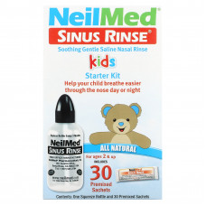 NeilMed, Kids, SinuRinse, успокаивающее средство для полоскания носа с мягким солевым раствором, полностью натуральное, для детей от 4 лет, набор из 2 предметов