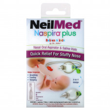 NeilMed, Naspira Plus, назально-оральный аспиратор и флаконы с солевым раствором, для младенцев и детей, набор из 17 предметов