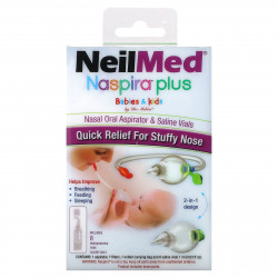 NeilMed, Naspira Plus, назально-оральный аспиратор и флаконы с солевым раствором, для младенцев и детей, набор из 17 предметов