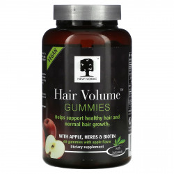 New Nordic US Inc, Hair Volume, жевательные таблетки для густоты волос с яблоком, травами и биотином, яблочный вкус, 60 жевательных таблеток