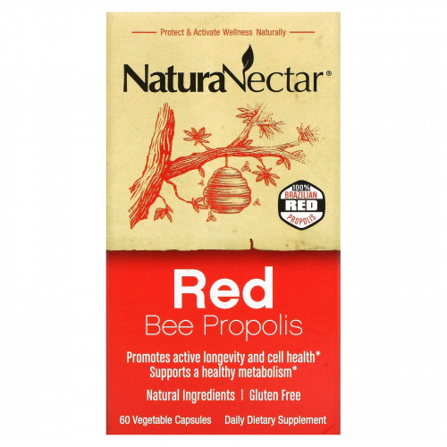 NaturaNectar, Красный пчелиный прополис, 60 вегетарианских капсул