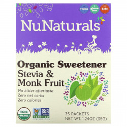 NuNaturals, Органический подсластитель, стевия и архат, 35 пакетиков