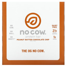 No Cow, Протеиновый батончик, шоколадная крошка с арахисовой пастой, 12 батончиков по 60 г (2,12 унции)