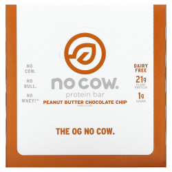 No Cow, Протеиновый батончик, шоколадная крошка с арахисовой пастой, 12 батончиков по 60 г (2,12 унции)