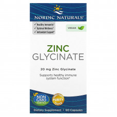 Nordic Naturals, глицинат цинка, 20 мг, 60 капсул