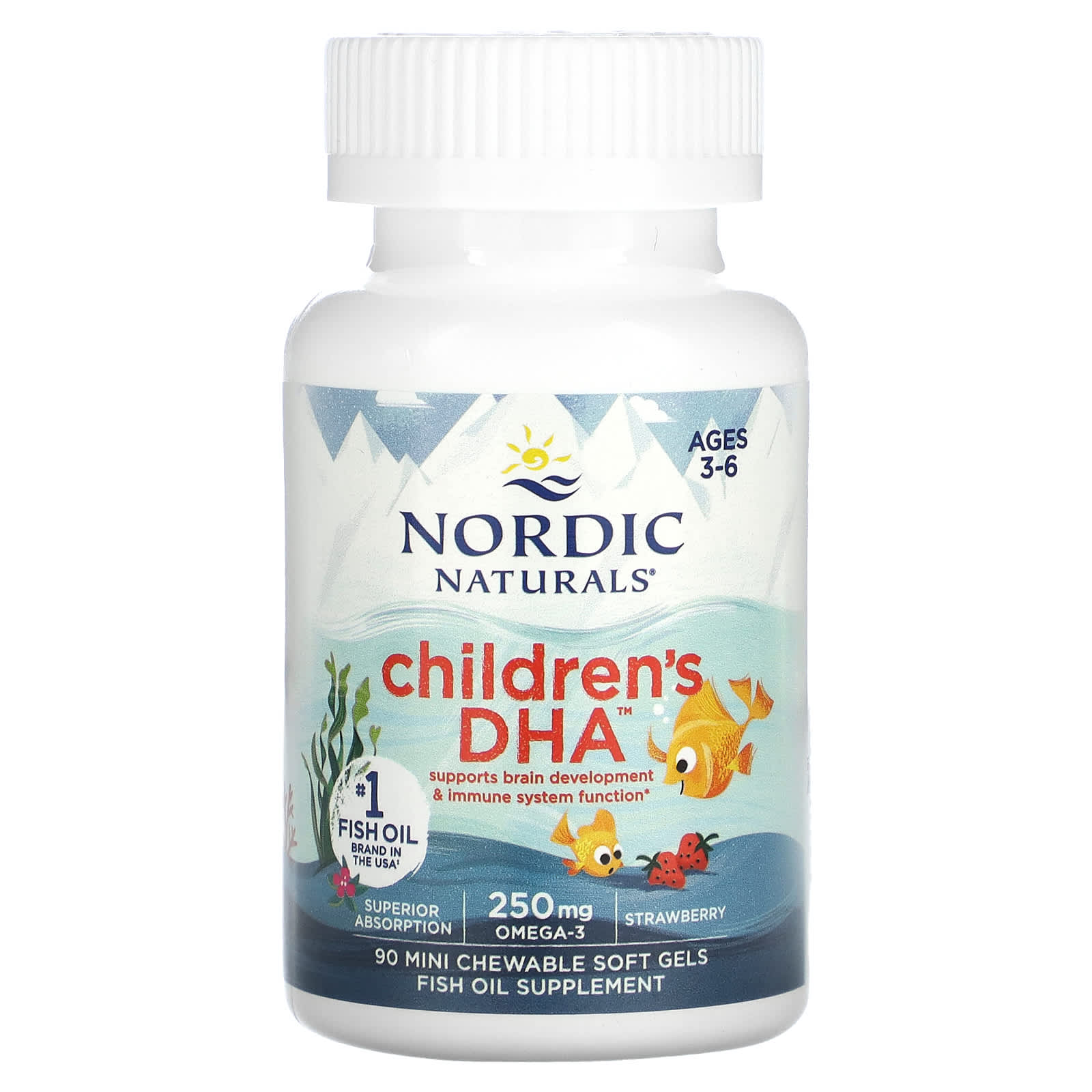 Nordic Naturals, ДГК для детей, для детей от 3 до 6 лет, с клубникой, 90 жевательных мини-капсул