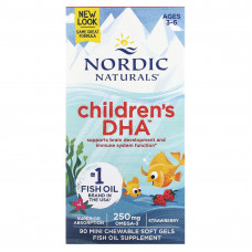 Nordic Naturals, ДГК для детей, для детей от 3 до 6 лет, с клубникой, 90 жевательных мини-капсул